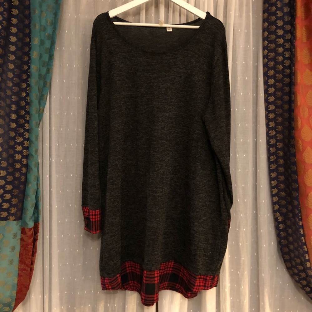 Tacera dark heather gray and plaid dress 2X NWOT